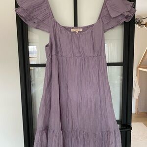 Rewind Lavender Purple Smocked Tiered Ruffle Sleeve Midi Dress Boho Feminine